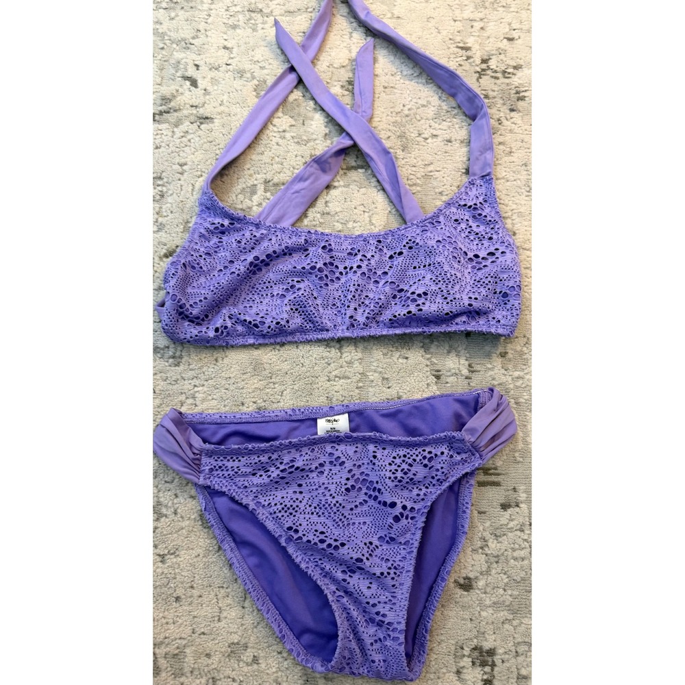 Mossimo Purple Crochet Bikini‎ Set Halter Strappy Back Swimsuit Purple XL